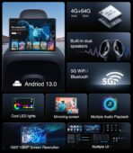 13.5" Android 13 Car Headrest Monitor-4K Video Player for Back Seat, 4G+64G, Wireless Phone Mirroring Airplay, HDMI in/Out Sync, Bluetooth FM WiFi, Rear Seat Entertainment System (1-Pack) - Image 2