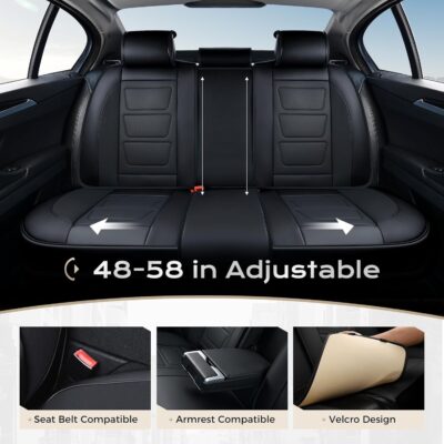 Coverado Car Seat Covers Full Set, Seat Covers for Cars, Front Seat Covers and Back Seat Cover Waterproof Leather Automotive Seat Cover, Universal Car Interior Protectors Cushion for Most Cars Black - Image 6