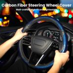 Carbon Fiber Steering Wheel Cover 3PCS Set – Anti-Slip, Scratch-Resistant, Universal Fit for 14–16 Inch Wheels – Interior Car Accessories for Cars, SUVs, Trucks (Blue) - Image 2