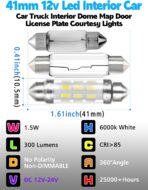DC12V-24V 212-2 Led Bulb, 6000k White 578 211-2 41mm 42mm 1.65in Festoon LED Dome Light Bulbs, 300LM Super Bright 578 LED Blub for Car Truck Interior Dome Map Door License Plate Courtesy Lights 2pack - Image 3