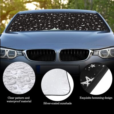Moukeren 2 PCS Windshield Sun Shade for Car Foldable Window Covers for Car Accessories Reflect UV Sun Heat Protector for Universal Cars SUV Truck RV (Star Moon,31.75 x 28.75 Inch) - Image 5