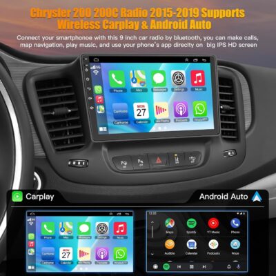 Car Radio for Chrysler 200 200C 2015-2017, 4GB RAM + 64GB ROM 9” HD Touchscreen Car Stereo – Android 12 System, Wireless CarPlay & Android Auto, GPS Navigation & Bluetooth, Back-up Camera, FM Radio - Image 3