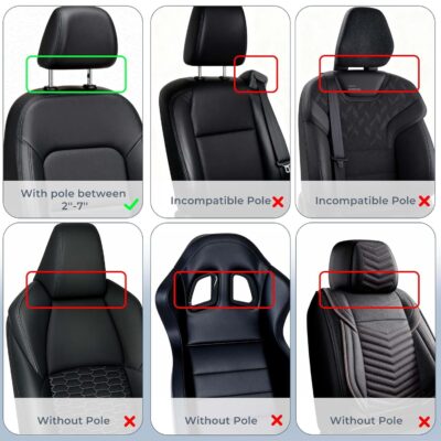 Yoocaa Adjustable Car Headrest Pillow, Road Pal Headrest, U-Shaped Travel Sleeping Pillow for Kids & Adults, Head Neck Support Only Suitable for Car Seat Headrest with Poles, Black - Image 3