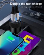 60W USB C Car Charger, Dual PD 3.0 Fast Charging Adapter Flush Fit Cigarette Lighter Plug for iPhone 17e 17 16 15 Pro Max 16e, Galaxy S26 S25 S24 Ultra S23, Google 10 9 Pro XL Type C Car Charger Block - Image 5