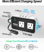 YSOLX 200W Car Power Inverter 12V to 110V for Vehicles, Car Plug Adapter Outlet with 4 USB Fast Charger, Car Charger Cigarette Lighter Adapter for Phone, Laptop on Road Trip - Image 2