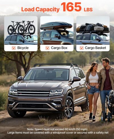 VEVOR Roof Rack Cross Bars, Universal Fit for Naked Roofs Without Raised Rails/Flush Rail/Black Moldings, 165 LBS Capacity, Lockable Heavy Duty Aluminum Crossbar Racks Roof Rail Rooftop Luggage Canoe - Image 3