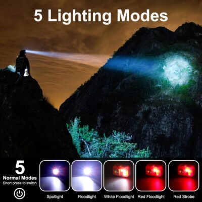 Led Headlamp Rechargeable, Super Bright Headlight Flashlight with Red Light, Motion Sensor Head Lights for Forehead, Waterproof Lightweight for Adults, Outdoors, Camping, Running - Image 5