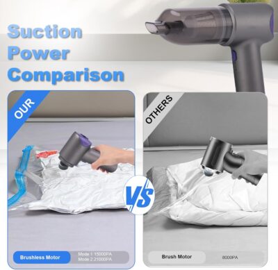 Car Vacuum Portable Cordless, 21000PA 4 in 1 Suck/Blow/Pump/Charger 120W Handheld Car Vacuum Cleaner and Air Duster, Brushless Motor Multi-Nozzles for Home Office Grey - Image 5