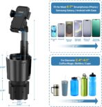 Car Phone Mount with Cup Holder Expander - Upgraded Anti-Shake 2-in-1 Cup Phone Holder for SUVS Trucks with Adjustable Aluminium Alloy Long Neck, fit for iPhone Samsung Galaxy (Black) - Image 6