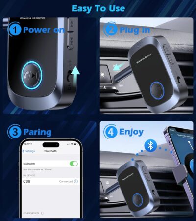 Bluetooth AUX Adapter for Car, Auxiliary Bluetooth Adapter for Car Music & Handsfree Call, 11H Battery Life Wireless Music Receiver for Home Stereo Volume Control, KAIY Wireless Receiver - Image 8