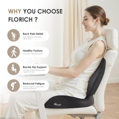 FLORICH Lumbar Support Pillow and Car Seat Cushion, Ergonomic Back Support Pillow and Seat Chair Cushion for Office Chair Memory Foam Lumbar Support and Car Seat Cushion for Car Seat Driver - Black - Image 6