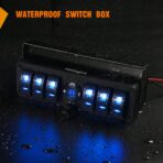 Nilight 6 Gang Rocker Switch Box 12V SPST ON Off Switch QC 3.0 USB Charger Voltmeter Waterproof Aluminum Rocker Switch Panel Night Glow Stickers for Boats Cars RVs Trucks, 2 Years Warranty,Blue - Image 4