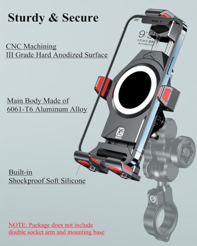 BRCOVAN 1'' Ball Aluminum Alloy Phone Mount Holder with Vibration Dampener, for Motorcycle ATV UTV Car Bike Boat Truck Scooter Fit for RAM Mounts B Size 1'' Ball Double Socket Arm, for 4.7-7.2'' Phone - Image 4