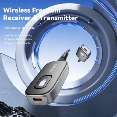ESSAGER Bluetooth Car Adapter,Noise Cancelling 3.5mm AUX Bluetooth Receiver for Car,Wireless Audio Receiver Transmitter for Home Stereo/Wired Headphones Airplane,Gray - Image 4