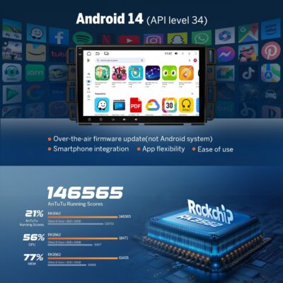 EononGMX7A 4G+64G Android 14 Car Stereo Compatible with,GMC/Chevy/Buick Wireless CarPlay & Android Auto, 8 Inch Touchscreen Car Radio, SWC, Bluetooth, Navigation, Rear Camera (GMX7 Upgraded) - Image 6