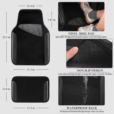 CAR PASS Microfiber Leather Steering Wheel Cover and Waterproof Car Floor Mats,Universal Car Combo Fit for 95% Sedan,SUV,Cars,14.5-15inch Anti-Slip Safety Comfortable Faux Leather Design(Solid Black) - Image 5