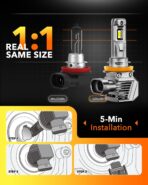 OXILAM H11/H8/H9 LED Bulbs, 70,000LM 1300% Brighter 6500K Cool White Driving Bulbs, 60,000Hrs Lifespan, IP68, 1:1 Size, Anti-Flicker Fog Light, Plug & Play, Pack of 2 - Image 4