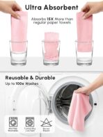 Microfiber Cleaning Cloths Roll, 75 Pack Tear Away Microfiber Towels Roll, 12" x 12" Lint Free Rags, Reusable Cleaning Cloths, Washable, Scratch Free,Ultra Absorbent Dish Rags(Pink) - Image 7
