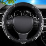 Car Leather Steering Wheel Cover - Panapi Material, Universal 14.5-15 Inch Leather Anti-Slip Breathable Auto Steering Wheel Covers for Men Women (Embroidery-White)