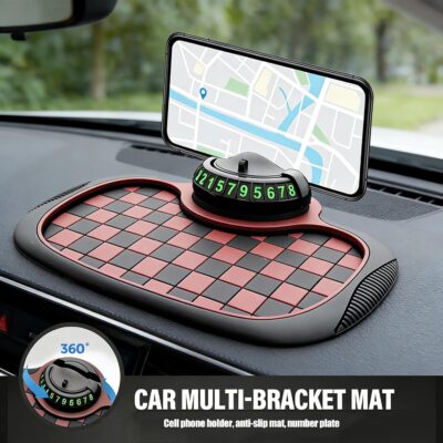 3-in-1 Car Dashboard Anti-Slip Mat, 360° Rotatable Phone Holder with Temporary Parking Number, Universal Fit Non-Slip Pad for Car/SUV, Washable Reusable (Brown, 1PC) - Image 2