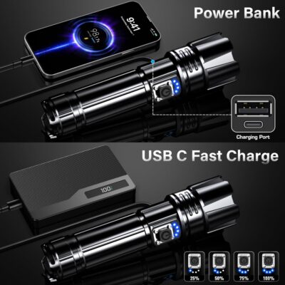 AKNEAR Rechargeable LED Flashlight 99000 High Lumens, Super Bright Flashlights with Zoomable & USB C Rechargeable & 5 Light Mode & IPX-7 Waterproof, Powerful Flash Light for Home, Hiking, Camping - Image 5