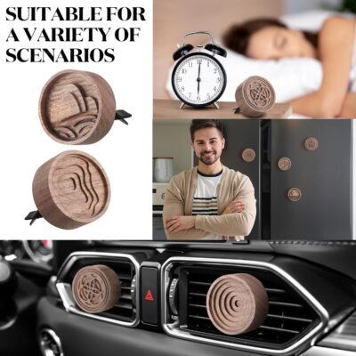 4 Pcs Wooden Essential Oil Diffuser Car Aromatherapy Passive Diffuser with Vent Clip Walnut Wood Round Air Freshener Winter Gifts for Home Offices Yoga Rooms Sauna Rooms - Image 7