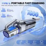 Handheld Vacuum Cordless, 16000PA Strong Suction Hand Held Car Vacuum Cleaner, Portable Hand Vacuum Rechargeable with Multi-Nozzles & LED Light for Home, Car, Office, Pets - Image 3