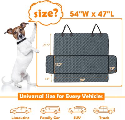MIXJOY Dog Car Cover for Back Seat Cover Protector Waterproof Dog Seat Covers for Cars, Car Seat Protector for Dogs with 1 Dog Seat Belt, Nonslip Back Seat Cover for Kids, Trucks & SUV, Grey - Image 2