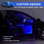 Nestour Interior Car Neon Lights Fit for Tesla Model 3 Y 2021 2022 2023 (Center Console+Dashboard+2 Foot Lights) with Armrest Organizer, Tesla Ambient Lighting, APP-Controlled RGB LED Strip Lights - Image 5