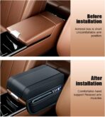Shkalacar Car Armrest Storage Box Center Console Cover Armrest Organizer Arm Rest Cover Car Interior Accessories with PU Leather Memory Foam 2 Side Pockets for Most Cars SUVs Trucks (Black) - Image 4