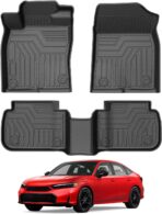 Mixsuper Floor Mats for 2022-2026 Honda Civic Sedan/Hatchback/Sport and 2023-2025 Acura Integra, All Weather 3D TPE Floor Liners 1st & 2nd Row Heavy-Duty Car Mats, Black (for 2nd Row w/o USB Port)