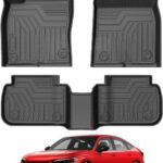 Mixsuper Floor Mats for 2022-2026 Honda Civic Sedan/Hatchback/Sport and 2023-2025 Acura Integra, All Weather 3D TPE Floor Liners 1st & 2nd Row Heavy-Duty Car Mats, Black (for 2nd Row w/o USB Port)
