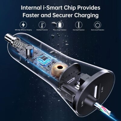 Syncwire iPhone Car Charger - Upgrade [Apple MFi Certified] 4.8A/24W Car Charging Adapter with Built-in Coiled Lightning Cable for Apple iPhone 14/13/12/11/Xs/XS Max/XR/X/8/7/6 Plus, iPad & More - Image 3