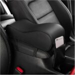 Car Armrest Cushion, Memory Foam Auto Armrest Cushion Pad with Phone Holder Storage Bag, Leather Center Console Armrest Pillow for Most Vehicles, Universal Car Accessories (Black)