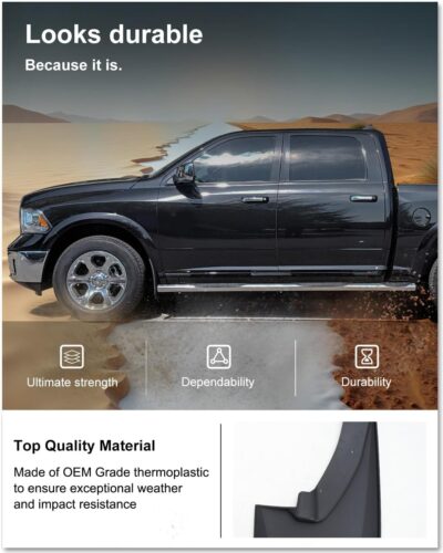 Kiwi Master Mud Flaps for 2009-18 Dodge Ram 1500/2500/3500, 2019-2024 Ram 1500 Classic (with OEM Fender Flares, Single Rear Wheels), Heavy Duty Front & Rear Mud Guards, No Drill, 4 Pcs Set - Image 6