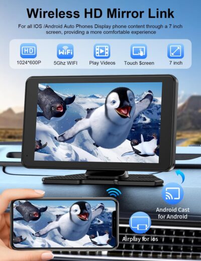 Carplay Screen for Car, 7" HD Portable Car Stereo Touch Screen with Wireless Android Auto, Backup Camera with LED/Mirror Link/Voice Control/Bluetooth/GPS/AUX/FM Satellite Radio for All Vehicles - Image 6