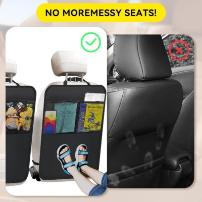 MoNing 2 PCS Kick Mat Back Seat Protector, Waterproof Car Backseat Protective Kick Mat with 2 Mesh Pockets, Large Vehicle Seat Back Kick Mat Organizer for Kids - Image 3