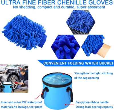 37Pcs Car Wash Kit Cleaning Kits with Foam Gun Sprayer Bucket Towels Tire Brush Wash Mitt Sponge Duster Brush Car Wash Detailing Kit is Complete Car Care Tools - Image 5