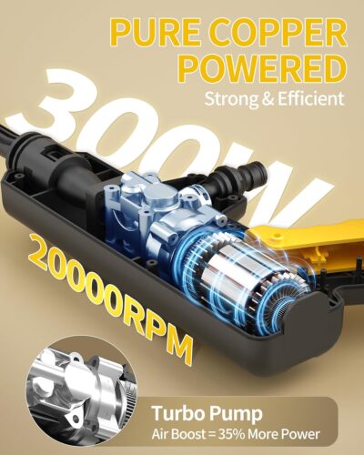 Cordless Pressure Washer Battery Powered; 1100PSI 2.4 GPM Portable Cordless Power Washer with 6-in-1 Nozzle, Foam Cannon, 21V Battery; Handheld Pressure Washer (Resilient Yellow) - Image 3