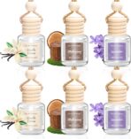 Car Air Freshener 6 Pack, Vanilla Cream,Mahogany & Lavender 3 Natural Scent, Long Lasting Essential Oil Fragrance Diffuser, Hanging Air Freshener Cute Car Accessories Interior for women