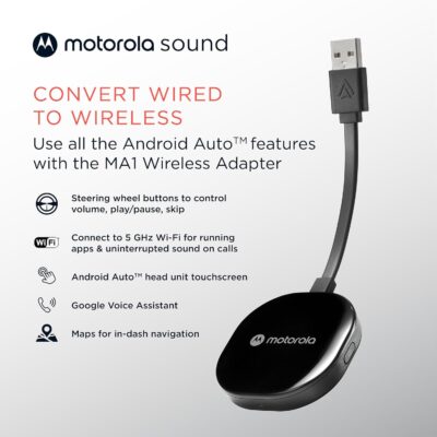 Motorola Sound MA1, the Only Google Authorized Wireless Android Auto Car Adapter, Smartphone to Screen Wireless Bridge Car Accessories, USB Type-A - Image 3
