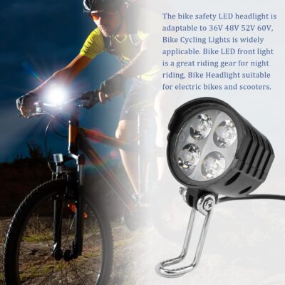 12W Super Bright Electric Bike Headlight, 36V-60V Universal LED Front Bike Light for Ebike, Scooter, Electric Dirt Bike Road Bike - Easy Install Night Riding Light with Horn - Image 5