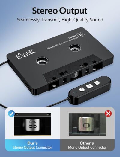 Elook Cassette to Bluetooth Adapter for Car with Micro SD Card Support/Hands-Free Call, 5.1 Bluetooth Cassette Receiver, Black - Image 5