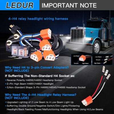 LEDUR 4x6 LED Headlights DOT Approved 4PCS Angel Eye Halo Turn Signal DRL Hi/Lo Sealed Beam Rectangle Headlight Replace H4651 H4652 H4656 H4666 H6545 for Kenworth T800 W900 Peterbilt 378 379 Truck Van - Image 3