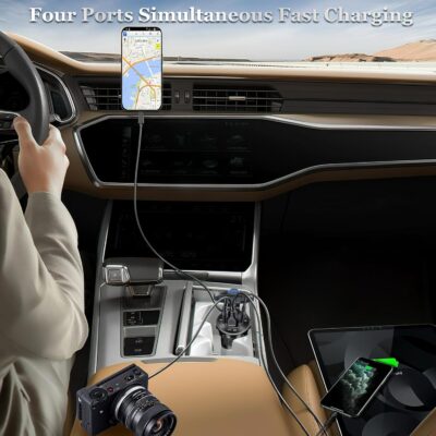 84W 4-Port 12V/24V USB Car Charger Socket with Dual PD3.0 & Dual QC3.0 Fast Charging, Aluminum Alloy Waterproof USB C Outlet with LED Voltmeter, Compatible for Cars Boats Trucks RVs Motorcycles Marine - Image 5