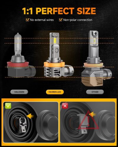 FAHREN 2026 Upgraded H11/H9/H8 9005/HB3 light Bulbs combo, 𝟏𝟏𝟎,𝟎𝟎𝟎𝐋𝐌 𝟏𝟐𝟎𝟎% Brighter 6500K with Cooling Fan H11 9005 Light Kits, 1.1 Mini Size H9 Bulb, CANBUS Ready Plug And Play, Pack Of 4 - Image 3