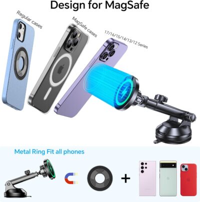 Coolpow for MagSafe Car Mount Charger【Ultra Magnet】Magnetic Phone Holders for Your Car Charger【Windshield+Vent+Dash】Magnetic Wireless Car Phone Holder Mount Charger Car Accessories for iPhone 17 16 15 - Image 9