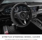 Bling Soft Leather Steering Wheel Cover, 14.5-15 Inch Sparkly Rhinestones Non-Slip Car Steering Wheel Protector, Elastic Auto Steering Wheel Cover Interior for Women Girls (Black) - Image 2