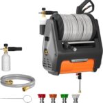 Giraffe Tools Grandfalls Retractable Pressure Washer Pro, Wall Mount Pressure Washer, Electric Power Washer, Automatic Rewind, Max 2900PSI 2.2GPM, Dark Silver Case with 100ft Pressure Hoses