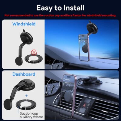 Magnetic Phone Holder for Car, [ Powerful Magnets & Military-Grade Suction] Car Phone Holder Mount Dashboard Windshield Cell Phone Holder Phone Stand for Car iPhone Android Automobile Cradle - Image 3